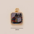 Square golden fruit pendant with purple cat illustration and 20mm size scale - Square Cream Cat
