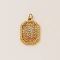 Detail of rectangular gold pendant featuring pave-set white zircons and beaded edge texture - Octagon Spliced Colorful Beads Pendant