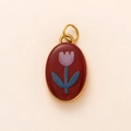18K gold plated oval enamel pendant featuring a purple tulip with vintage floral aesthetic - Red with Pink Flower Pendant