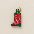 Detail of western cowboy boot pendant with red and green enamel and floral patterns - Brown Snow Boots