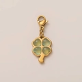 18K gold plated stainless steel four leaf clover pendant with light green gemstone - Gold Clover Pendant