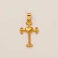 Polished 18K gold stainless steel cross pendant featuring a central solid heart detail - Cross Style 5