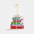 Detalle del colgante de cinco libros de colores con diamantes de imitación y cinta dorada - Abalorio de Libro