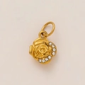 Rose flower pendant in 18K gold plated stainless steel with inlaid crystals - Rose