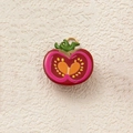 Artistic tomato slice pendant in red and green enamel with golden metal loop - Tomato Slice Pendant Style 4