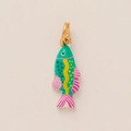 Detail of a colorful fish-shaped enamel pendant with vibrant green and pink patterns - Light Green Long Fish