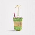 Pendente tazza verde scintillante placcato in oro 18K con cannuccia viola brillante - Ciondolo Bicchiere di Bevanda