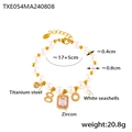 French vintage titanium steel bracelet with white seashell beads and zircon charms - 17+5cm / Gold Bracelet