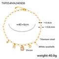 French vintage style shell pearl necklace with golden titanium steel zircon pendant - 40+6cm / Gold Necklace