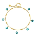 Détail d'une chevillère en or Evil Eye avec breloques en émail bleu et fermoir mousqueton - Style Œil Bleu (KA0095-1)
