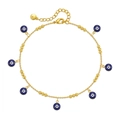 Vue détaillée du bracelet de cheville plaqué or 18K avec breloques œil bleu et perles dorées - Style Œil Bleu Clair (KA0095-2)