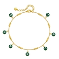 Bracelet de cheville Evil Eye plaqué or 18 carats avec breloques en émail vert - Style Œil Vert (KA0095-3)