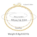 Detaillierte Größentabelle für die goldene zweilagige Kette mit Perlen und Büroklammergliedern - 18K-Gold / Doppellagiger Feiner Perlenstil (KN0170)