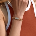 Bracciale a catena spessa placcato oro 18 carati con opale rettangolare da donna - Catena Vintage con Gemma Rettangolare (KB0310)