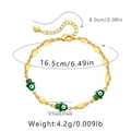 Close-up of 18K gold-plated chain bracelet with green Hamsa charms and size measurements - Green Hamsa Hand Style (KB0317-2)