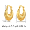 Detailed view of hollow gold-plated hoop earrings with size and weight dimensions - Spiral Croissant Style (KE0734)