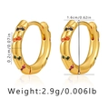 Detail view of 1.6cm irregular hollow hoop earrings with colorful rainbow stones - Simple Four-Color Rainbow Hoop (KE0782)