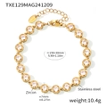 Golden stainless steel bracelet with circular colorful zircons in a minimalist style - Gold White Zirconia Bracelet (TXE129)