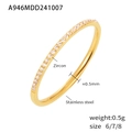 Slim 18k gold plated stainless steel ring with micro-paved zircon stones - US 6 / Gold