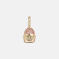 Gold-plated cupcake pendant with pink pavé stones and realistic pleated base texture - Dessert