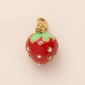 Detailed macro of red strawberry charm with crystals and gold lobster clasp - Gold Strawberry Pendant