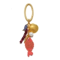 Porte-clés plaqué or 18 carats avec poisson en émail bleu et charmes de coquillages - Style Charme Petit Poisson Thème Océan