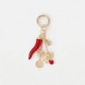 Portachiavi stile italiano dorato con peperoncino rosso, sole, cuore e ciondoli - Ciondolo Peperoncino e Cuore