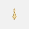 Colgante Hamsa texturizado bañado en oro de 18K con cristal central para joyería DIY - Mano de Fátima