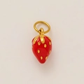 Close-up of strawberry pendant charm with red enamel finish and golden seeds for DIY jewelry - Single Pendant (No Chain) / Strawberry