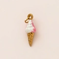 Pendentif mini cornet de glace en émail doré et rose pour création de bijoux - Glace