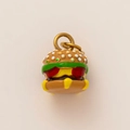 Macro shot of 3D burger pendant with 18K gold plating and colorful enamel detail - Gold Burger Pendant