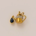 Colgante regadera de acero chapado en oro con circonitas y piedra preciosa azul - Tetera
