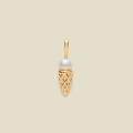 Detail of a creative ice cream cone pendant featuring a large pearl and golden textured cone - Ice Cream Pendant