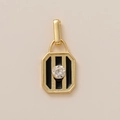 Detail of 18K gold-plated rectangular charm with black stripes and white zircon stone - Black Square Pendant