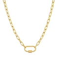 Detalle del collar de cadena de clips chapado en oro de 18K con colgante de mosquetón - Collar de Clip con Emblema de Sol