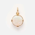 Minimalist round opal necklace with golden four-prong setting and white fiery play-of-color - Round Opal (Pendant Only, Without Chain)