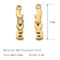 Vertical gold LOVE letter pendant in 304 stainless steel with a small white crystal - LOVE