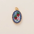 Pendaglio ovale dorato con fragole e fiori colorati per la creazione di collane DIY - Ciondolo Fragola Rosso Scuro