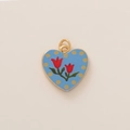 Vintage heart pendant in gold-plated copper with blue enamel and red tulip floral pattern - Heart Tulip Polka Dot Style (MQPK254807S)