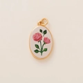 Pendente floreale ovale vintage con rose rosa e bordi dorati per collane fai-da-te - Ciondolo Rosa Rosa