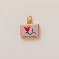 Detailed close-up of a golden rectangular pendant featuring a red floral design - Pink Base Floral Rectangular Pendant (24小花)