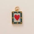 Rectangular gold pendant featuring red heart with blue checkered pattern and green border - Red Heart Blue Plaid Rectangular Pendant (Pendant Only (Without Chain))