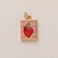 Detail of rectangular strawberry pendant with pink checkered pattern and gold trim - Rectangular Strawberry Style (MQPK254807S)