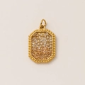 Detail of 18K gold plated rectangular pendant with shimmering inlaid zircon crystals - Octagonal Spliced Champagne Bead Pendant - Gold