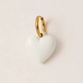 18K gold-plated stainless steel hoop earring with a polished white heart pendant - White 3D Heart Earrings