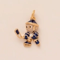 Vergoldeter Eishockeyspieler-Anhänger mit blauer Emaille und lebhaftem Cartoon-Design - Torwart