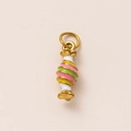 Macro shot of 18K gold plated candy charm with colorful pink and yellow enamel stripes - Candy Pendant