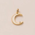 Close-up of a 18K gold crescent moon pendant with white enamel and a tiny pearl accent - Enamel Moon Pendant