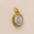 Oval enamel heart pendant in 18K gold plating with white and green textured patterns - Bone Green Round Pendant