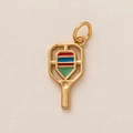 Macro detail of 18K gold plated pickleball paddle pendant with colorful enamel inlay - Tennis Racket Pendant